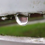 Ein Birklehof-Gebäude spiegelt sich im Regentropfen. Wer kann es erkennen?